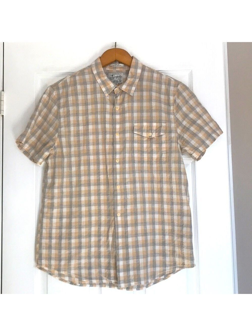 Lucky Brand Slim Fit Plaid Short Sleeve Shirt Size Large